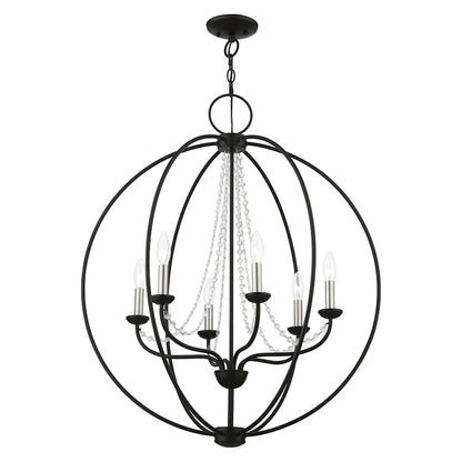 Livex Arabella 6 Light Globe Pendant Chandelier, Black/Nickel/Clear