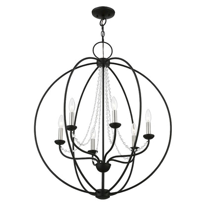 Livex Arabella 6 Light Globe Pendant Chandelier, Black/Nickel/Clear