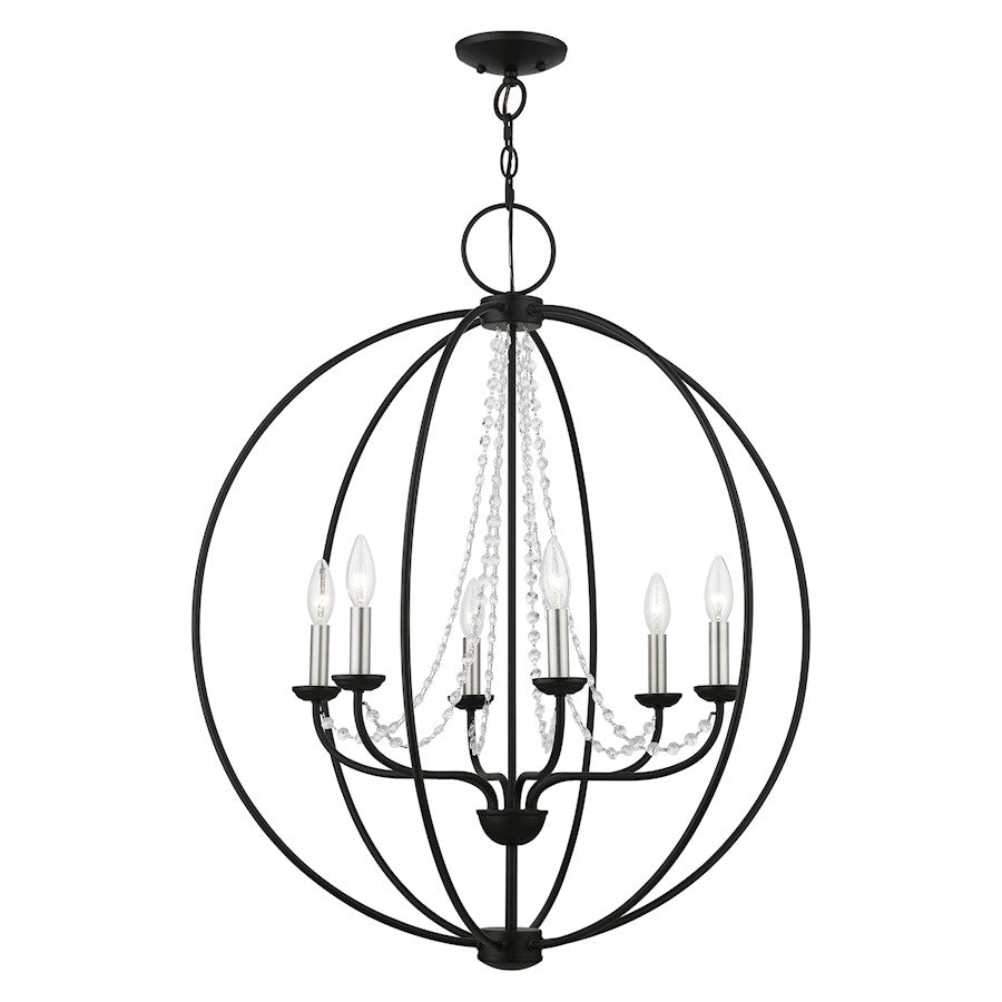 Livex Arabella 6 Light Globe Pendant Chandelier, Black/Nickel/Clear