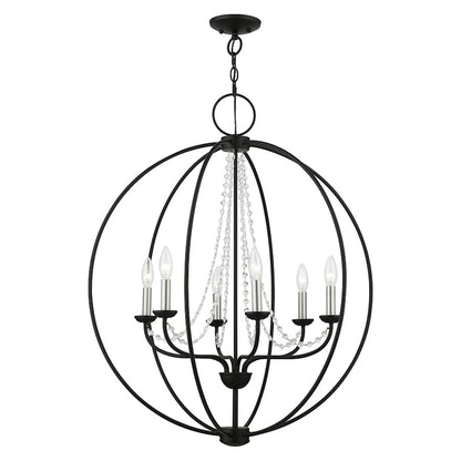 Livex Arabella 6 Light Globe Pendant Chandelier, Black/Nickel/Clear