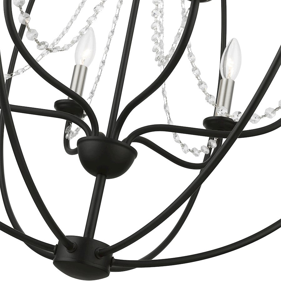Livex Arabella 6 Light Globe Pendant Chandelier, Black/Nickel/Clear