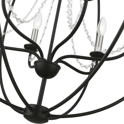 Livex Arabella 6 Light Globe Pendant Chandelier, Black/Nickel/Clear