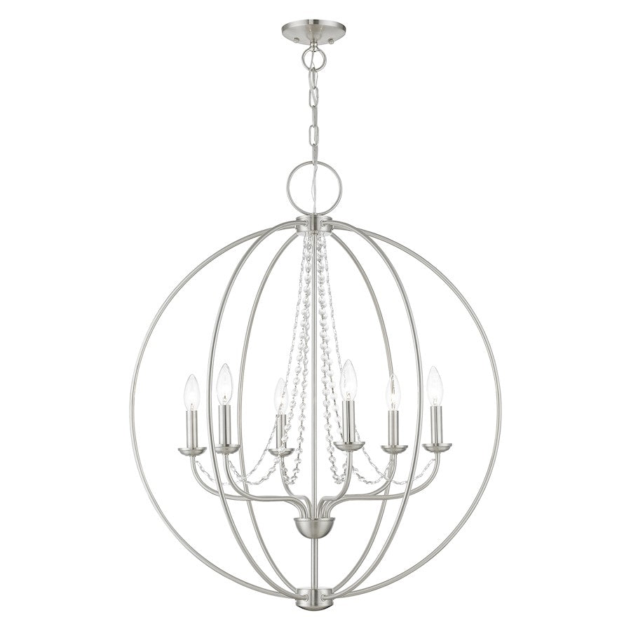 Livex Arabella 6 Light Globe Pendant Chandelier, NK/Crystals