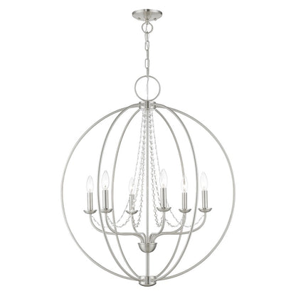 Livex Arabella 6 Light Globe Pendant Chandelier, NK/Crystals