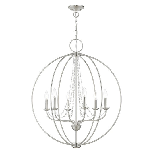 Livex Arabella 6 Light Globe Pendant Chandelier, NK/Crystals