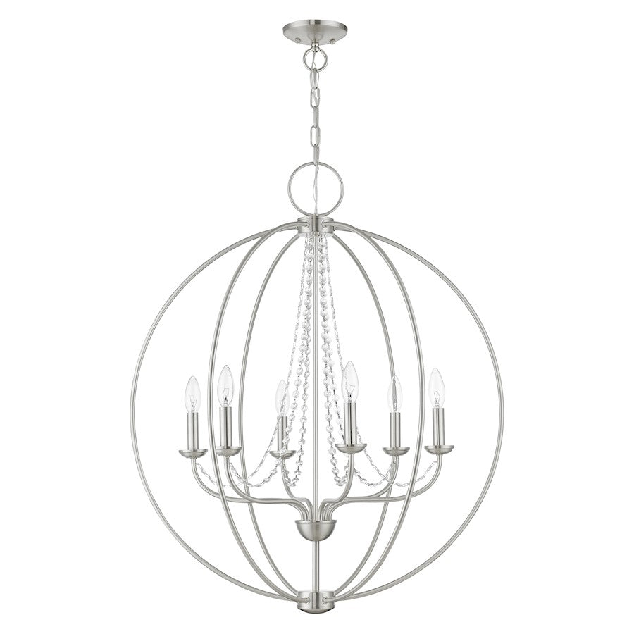 Livex Arabella 6 Light Globe Pendant Chandelier, NK/Crystals