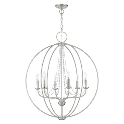 Livex Arabella 6 Light Globe Pendant Chandelier, NK/Crystals