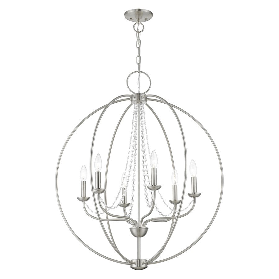 Livex Arabella 6 Light Globe Pendant Chandelier, NK/Crystals