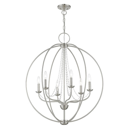 Livex Arabella 6 Light Globe Pendant Chandelier, NK/Crystals