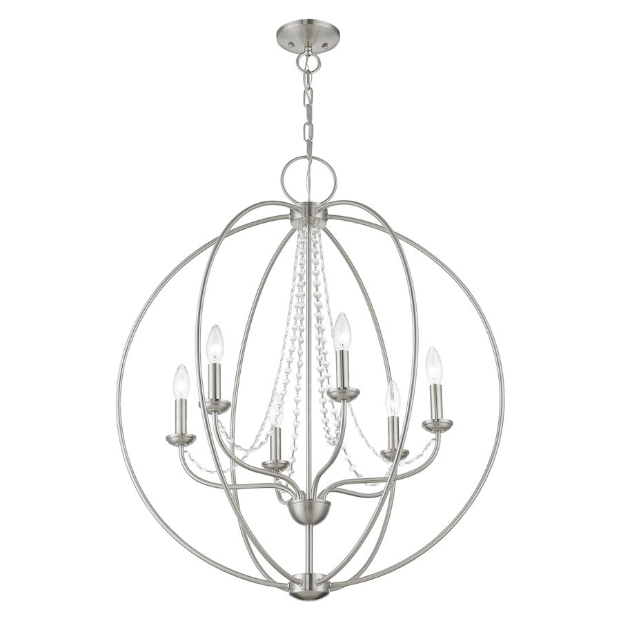 Livex Arabella 6 Light Globe Pendant Chandelier, NK/Crystals