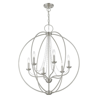 Livex Arabella 6 Light Globe Pendant Chandelier, NK/Crystals