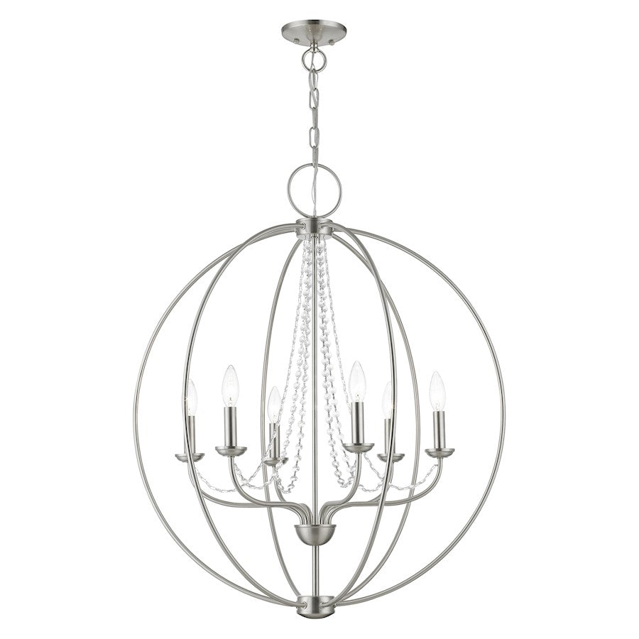 Livex Arabella 6 Light Globe Pendant Chandelier, NK/Crystals