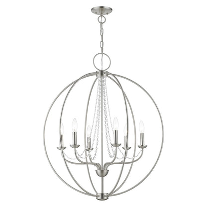 Livex Arabella 6 Light Globe Pendant Chandelier, NK/Crystals