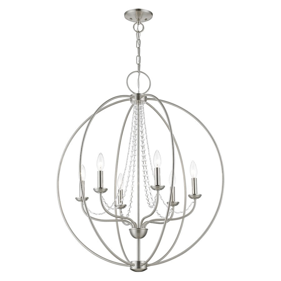 Livex Arabella 6 Light Globe Pendant Chandelier, NK/Crystals
