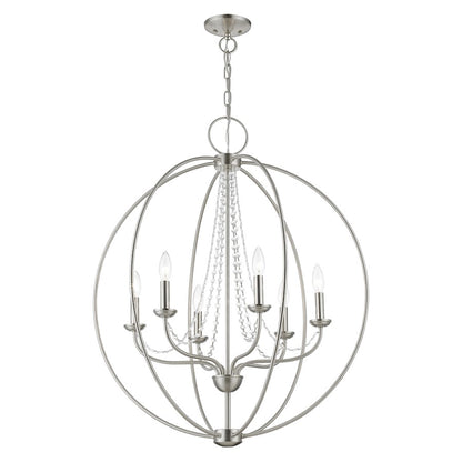Livex Arabella 6 Light Globe Pendant Chandelier, NK/Crystals