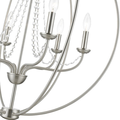 Livex Arabella 6 Light Globe Pendant Chandelier, NK/Crystals