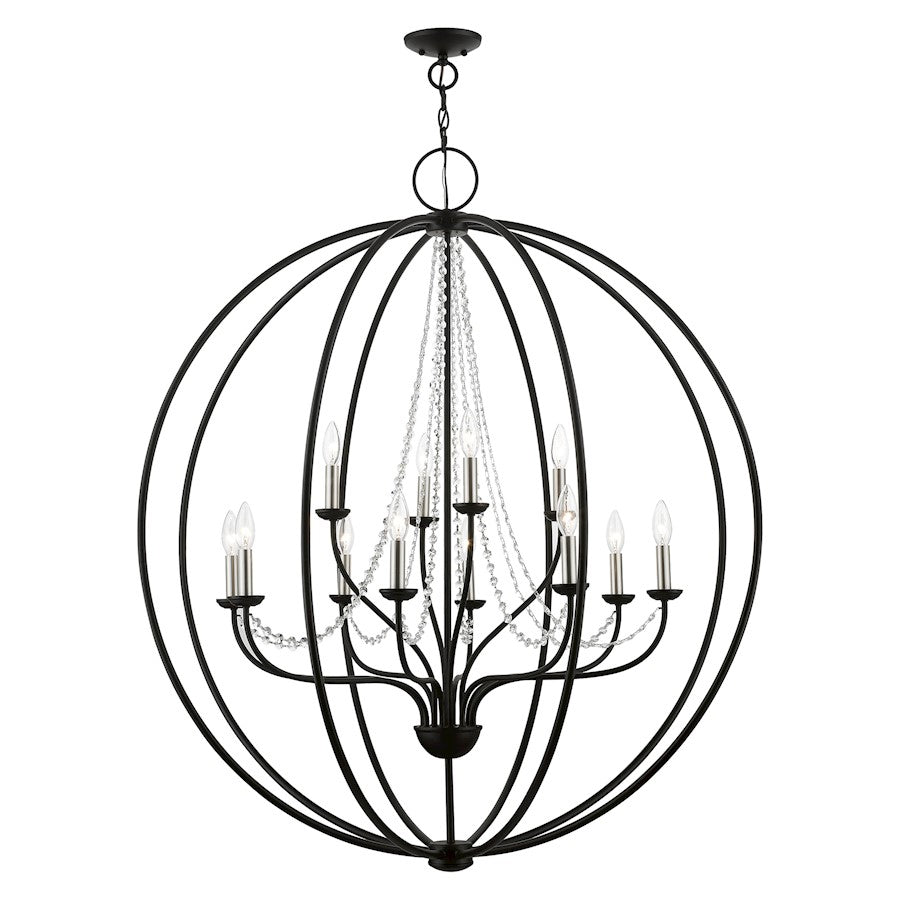 Livex Arabella 12 Light Grande Foyer Chandelier, Black/Nickel/Clear