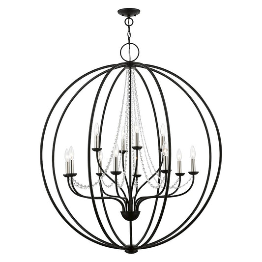 Livex Arabella 12 Light Grande Foyer Chandelier, Black/Nickel/Clear