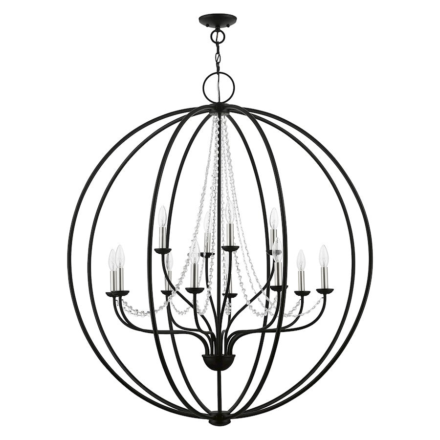 Livex Arabella 12 Light Grande Foyer Chandelier, Black/Nickel/Clear