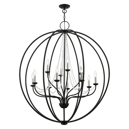 Livex Arabella 12 Light Grande Foyer Chandelier, Black/Nickel/Clear