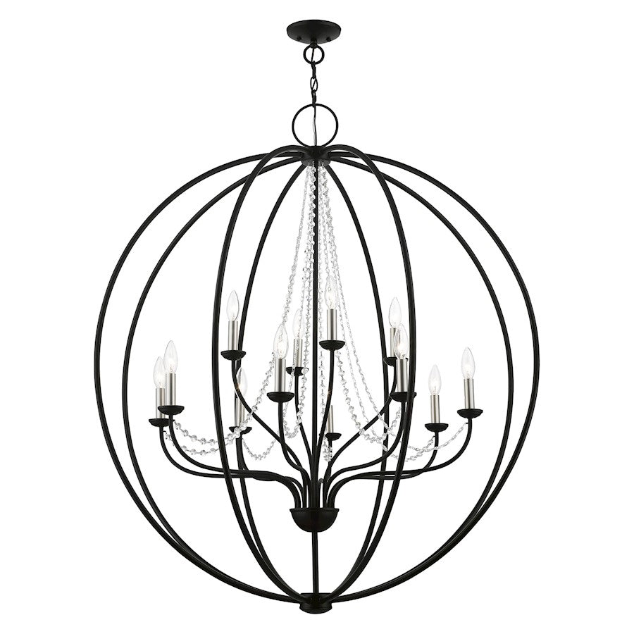 Livex Arabella 12 Light Grande Foyer Chandelier, Black/Nickel/Clear