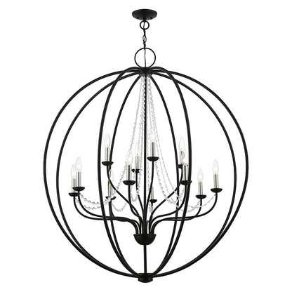 Livex Arabella 12 Light Grande Foyer Chandelier, Black/Nickel/Clear
