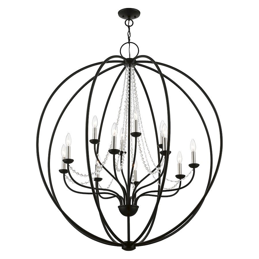 Livex Arabella 12 Light Grande Foyer Chandelier, Black/Nickel/Clear