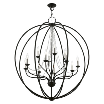 Livex Arabella 12 Light Grande Foyer Chandelier, Black/Nickel/Clear