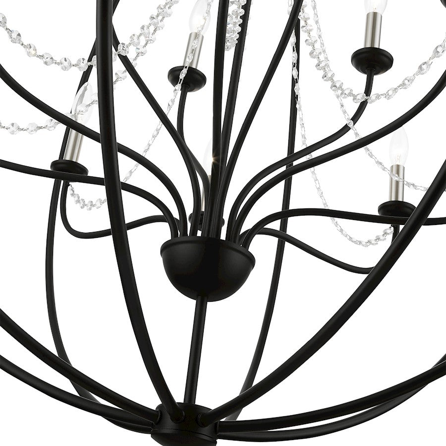 Livex Arabella 12 Light Grande Foyer Chandelier, Black/Nickel/Clear