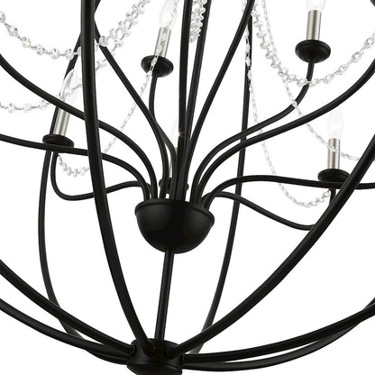Livex Arabella 12 Light Grande Foyer Chandelier, Black/Nickel/Clear