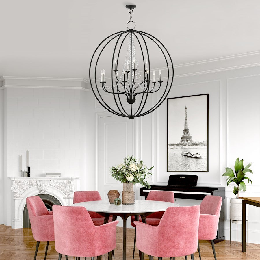 Livex Arabella 12 Light Grande Foyer Chandelier, Black/Nickel/Clear