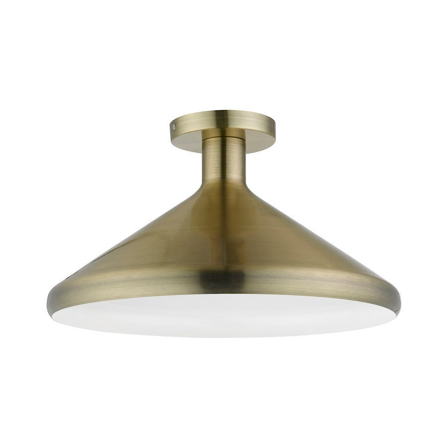 Livex Geneva 1 Light Semi-Flush Mount, Brass/Brass Metal/White Inside