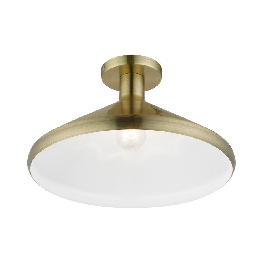 Livex Geneva 1 Light Semi-Flush Mount, Brass/Brass Metal/White Inside