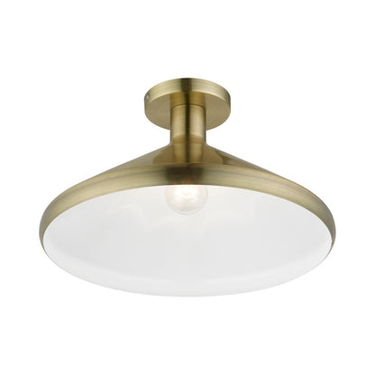 Livex Geneva 1 Light Semi-Flush Mount, Brass/Brass Metal/White Inside