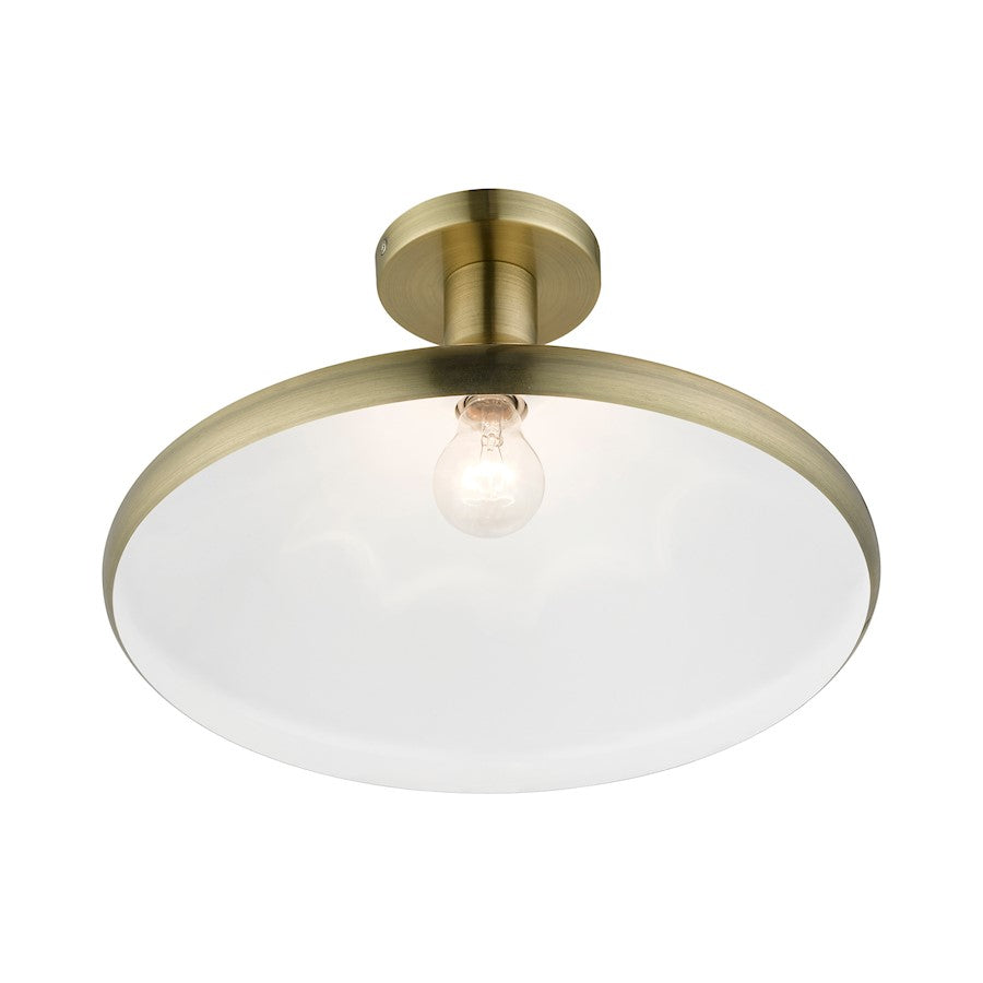 Livex Geneva 1 Light Semi-Flush Mount, Brass/Brass Metal/White Inside