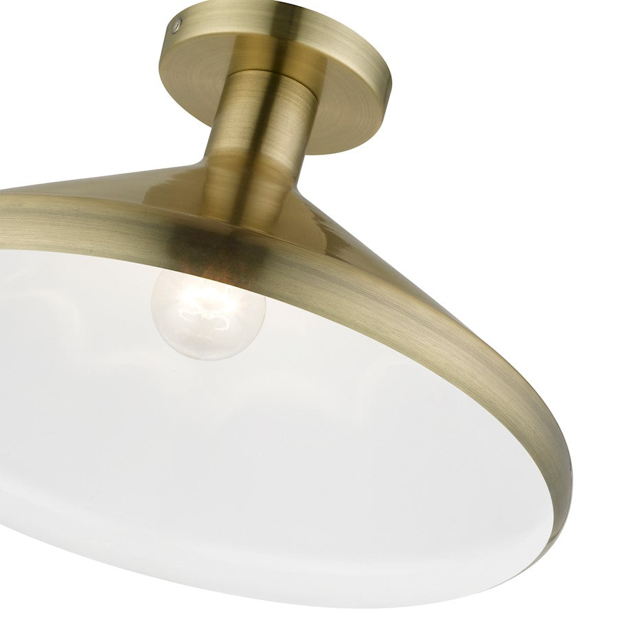 Livex Geneva 1 Light Semi-Flush Mount, Brass/Brass Metal/White Inside