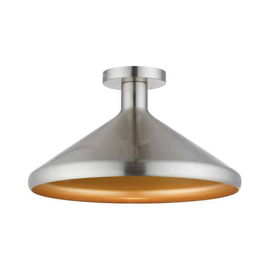 Livex Geneva 1 Light Semi-Flush Mount, Nickel/Nickel Metal/Gold