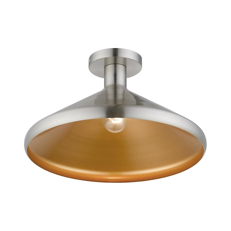 Livex Geneva 1 Light Semi-Flush Mount, Nickel/Nickel Metal/Gold