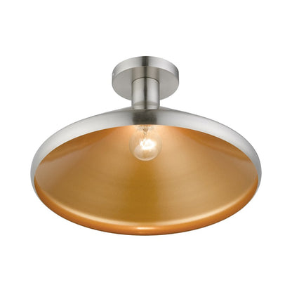 Livex Geneva 1 Light Semi-Flush Mount, Nickel/Nickel Metal/Gold