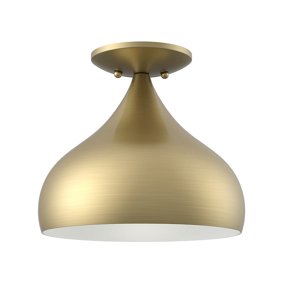 Livex Amador 1 Light Semi-Flush Mount, Brass/White Inside
