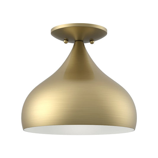 Livex Amador 1 Light Semi-Flush Mount, Brass/White Inside
