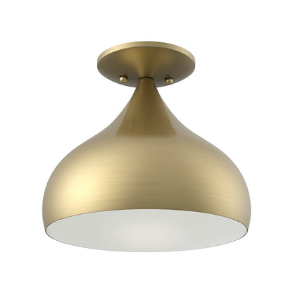 Livex Amador 1 Light Semi-Flush Mount, Brass/White Inside