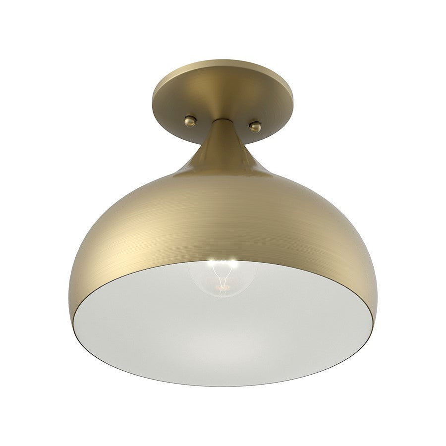 Livex Amador 1 Light Semi-Flush Mount, Brass/White Inside