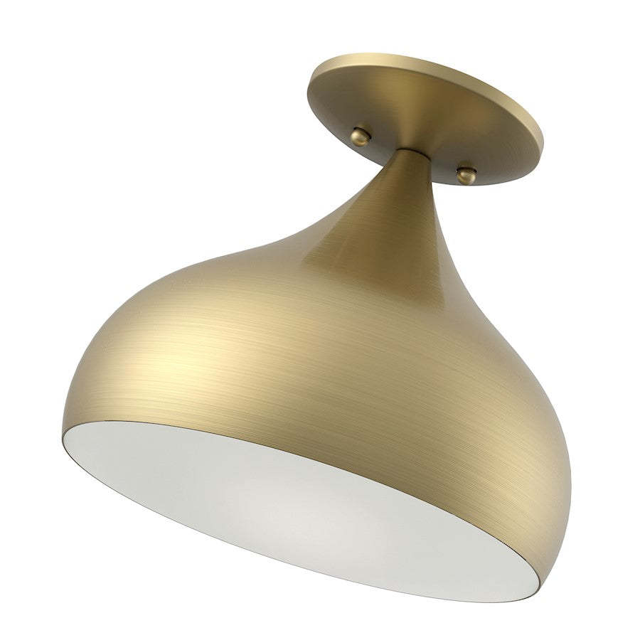 Livex Amador 1 Light Semi-Flush Mount, Brass/White Inside
