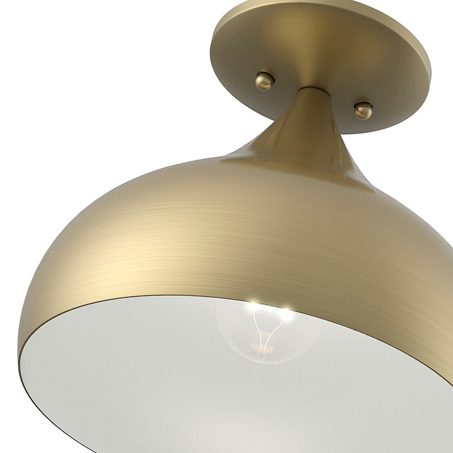 Livex Amador 1 Light Semi-Flush Mount, Brass/White Inside