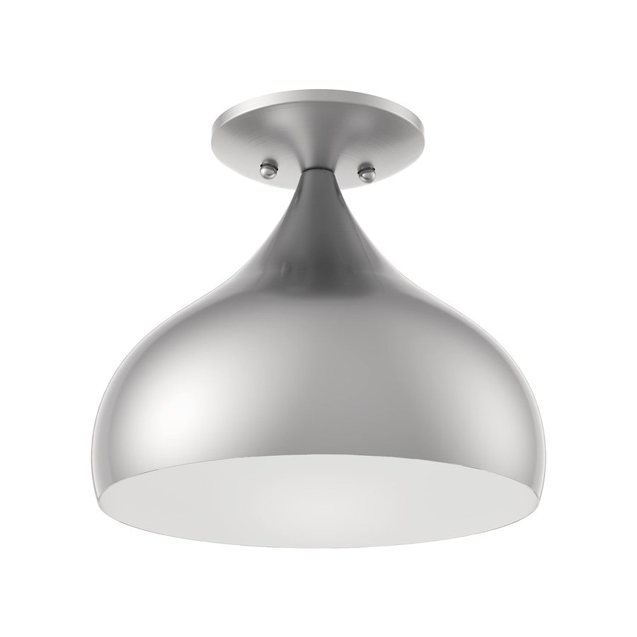 Livex Amador 1 Light Semi-Flush Mount, Nickel/Nickel Steel