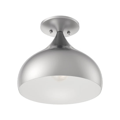 Livex Amador 1 Light Semi-Flush Mount, Nickel/Nickel Steel