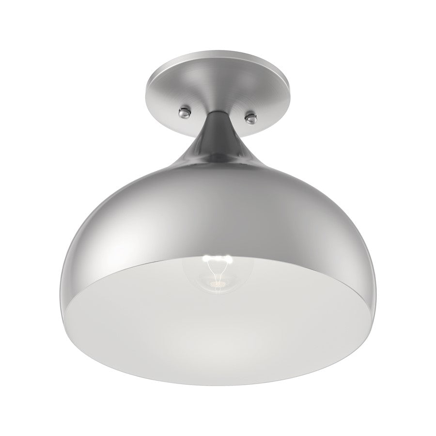 Livex Amador 1 Light Semi-Flush Mount, Nickel/Nickel Steel