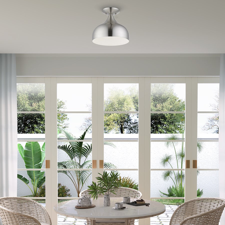 Livex Amador 1 Light Semi-Flush Mount, Nickel/Nickel Steel