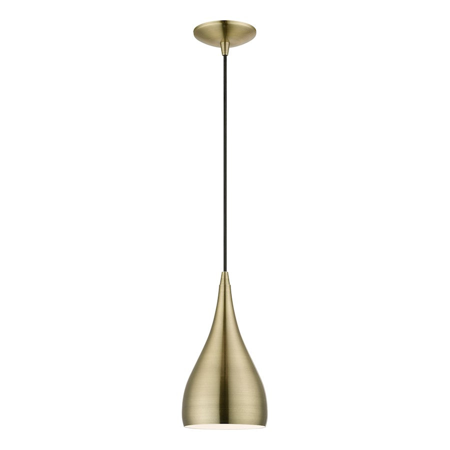 Livex Amador 1 Light Pendant, Brass/Brass/White Inside